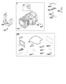 Cylinder Group Diagram and Parts List for 21R707-0152-G1  Cub Cadet Engine
